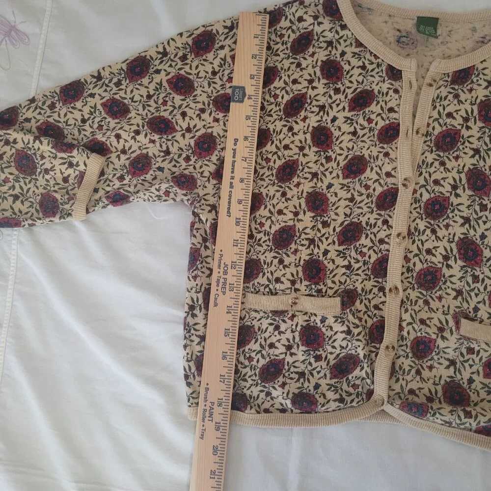 Vintage Blue Red Flowers Cardigan Sweater Outback Red The Limited Size M 1980's - Picture 12 of 15